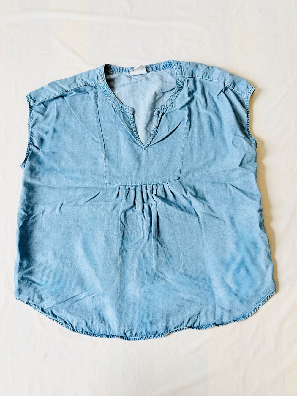 Liz Claiborne Chambray Blouse Lyocell Blue Tunic V-neck denim look XL